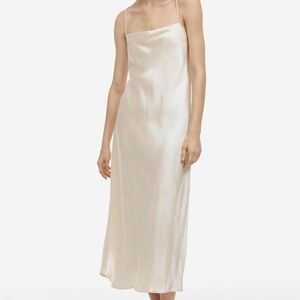 H&M OFF-WHITE SILKY SLEEVELESS MAXI TANK SLIP DRESS WOMENS SZ XS